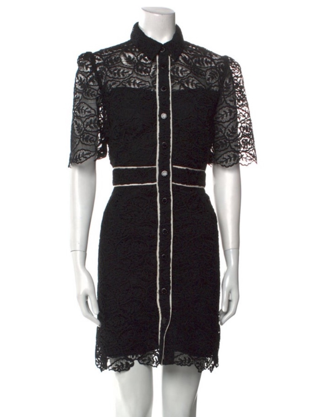 Sandro Black Lace Mini Dress with Contrasting Trim